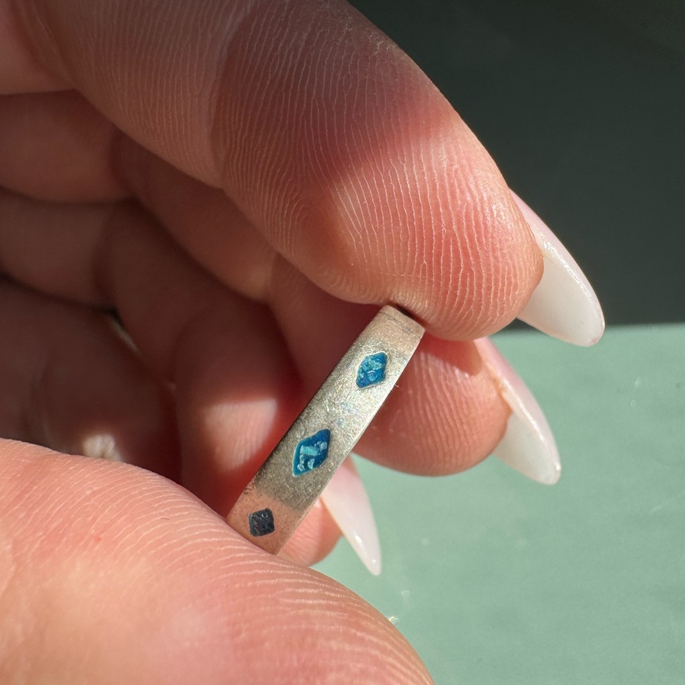 MEXICO Sterling Silver Turquoise Inlay Ring Size 6.5 1.3g - Picture 8 of 12